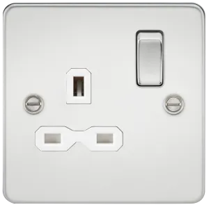 Knightsbridge FPR7000PCW Flat Plate 13A 1G DP Switch Socket - Polished Chrome   White Insert