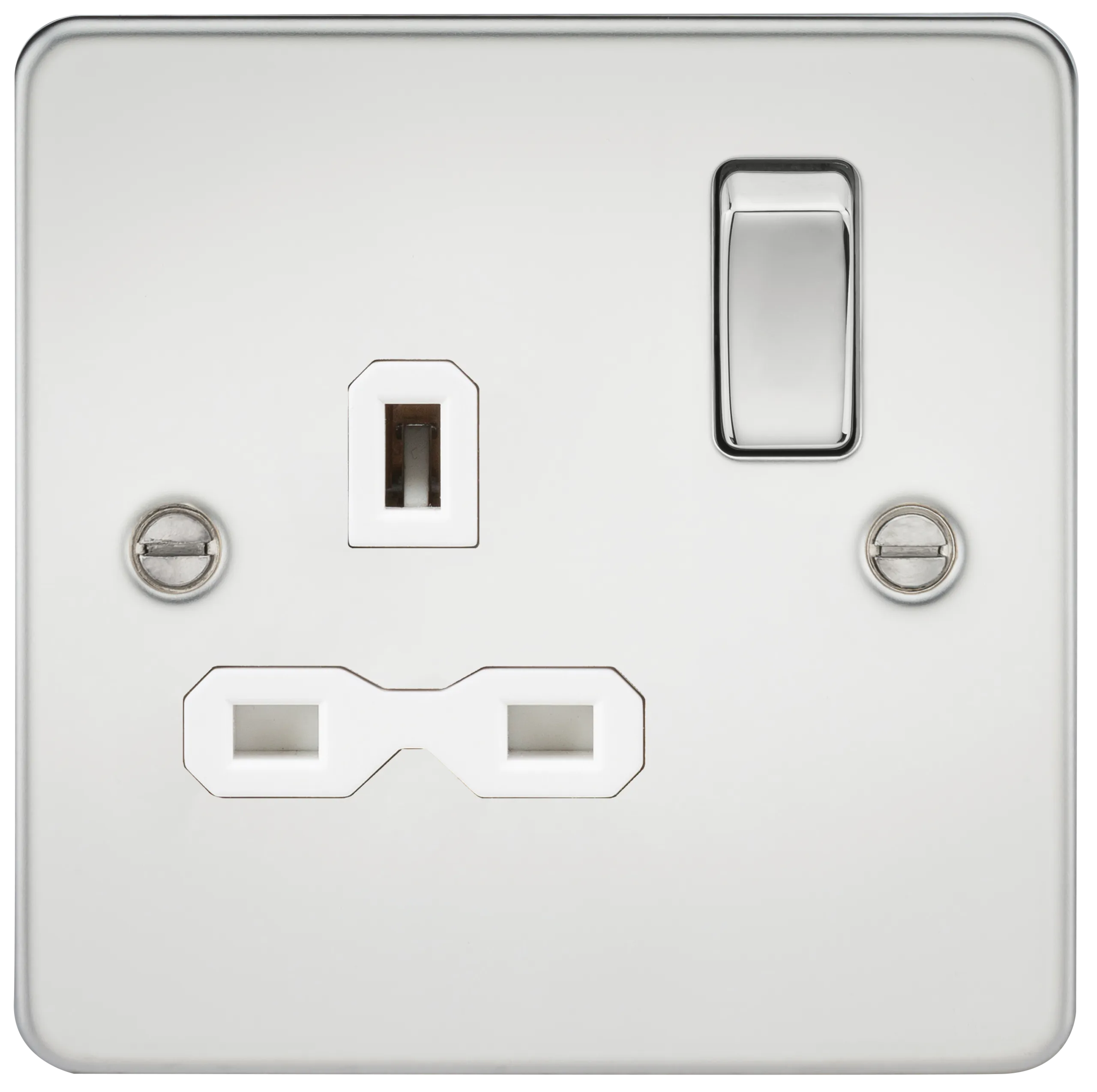 Knightsbridge FPR7000PCW Flat Plate 13A 1G DP Switch Socket - Polished Chrome   White Insert