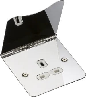 Knightsbridge FPR7UPCW Flat Plate 13A 1G Unswitched Floor Socket - Polished Chrome   White Insert