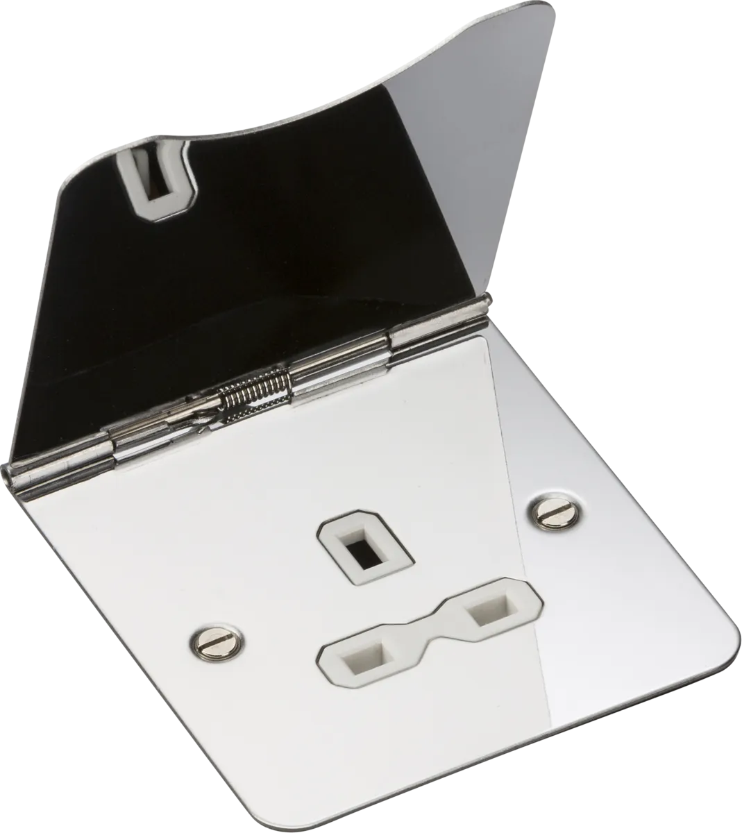 Knightsbridge FPR7UPCW Flat Plate 13A 1G Unswitched Floor Socket - Polished Chrome   White Insert