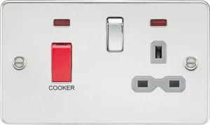 Knightsbridge FPR8333NPCG Flat Plate 45A DP Cooker Switch   13A Socket   Neon - Polished Chrome   Grey Insert