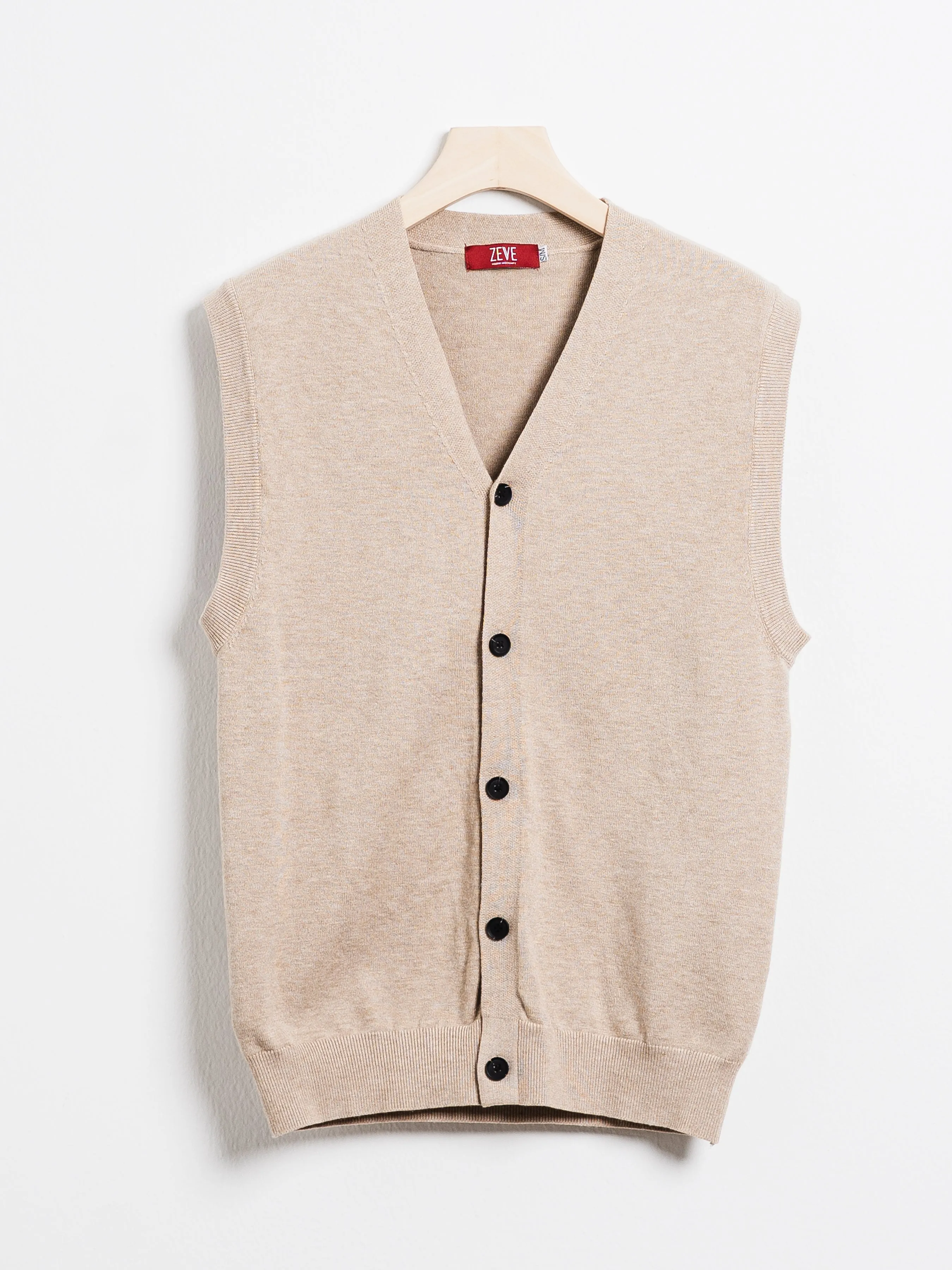 Knit Vest - Beige Button-Up