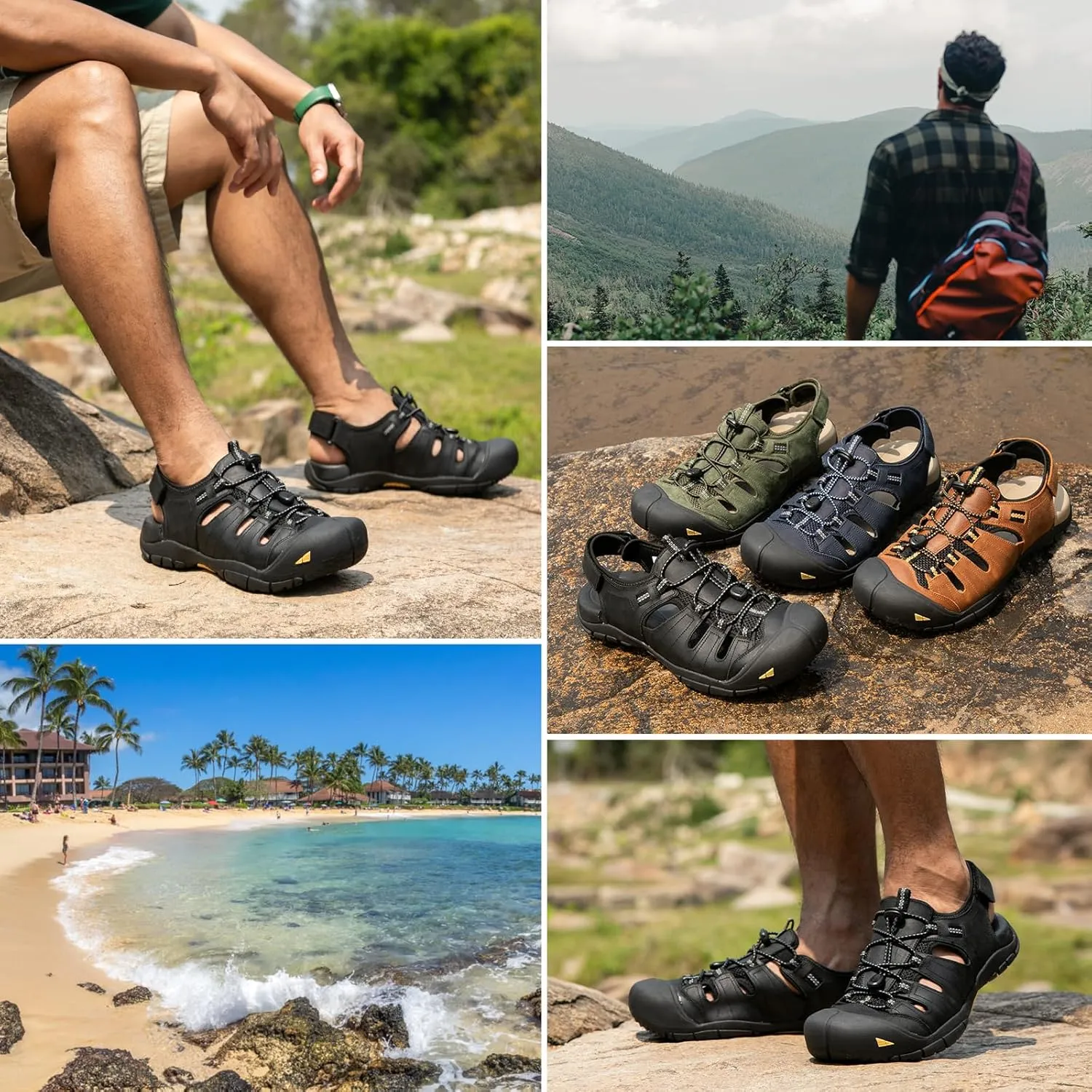 KOIMED Men's Hiking Leather Sandals Closed Toe Water Shoes For Summer Athletic Outdoor Walking Sports Trail River Fishing Wide Adjustable Waterproof Arch Support