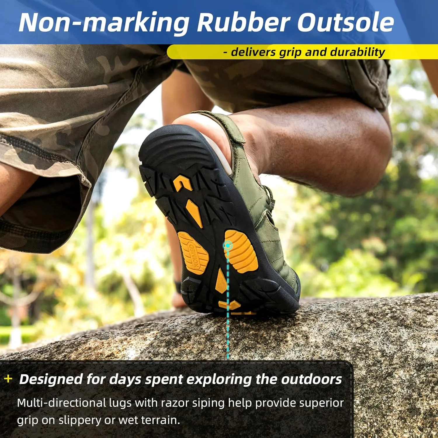 KOIMED Men's Hiking Leather Sandals Closed Toe Water Shoes For Summer Athletic Outdoor Walking Sports Trail River Fishing Wide Adjustable Waterproof Arch Support