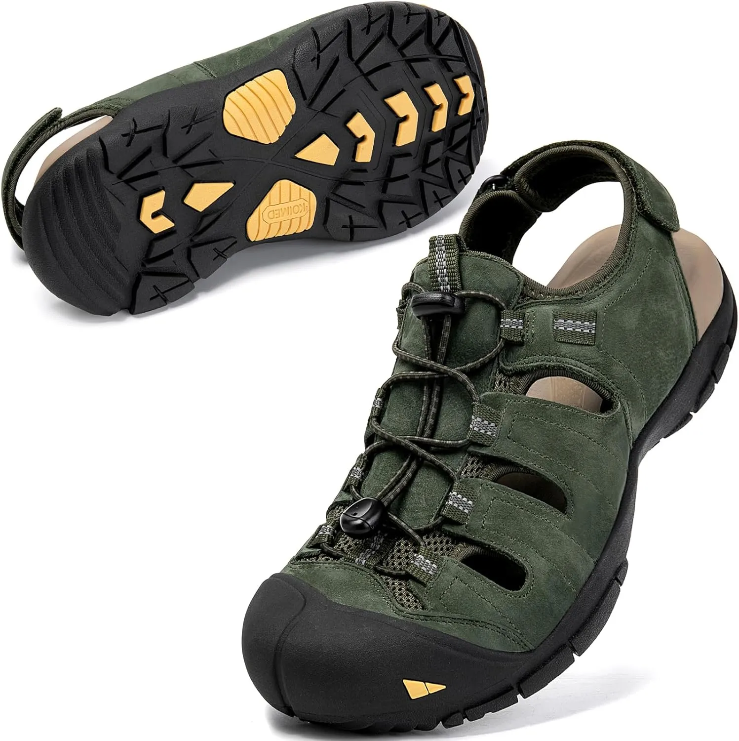 KOIMED Men's Hiking Leather Sandals Closed Toe Water Shoes For Summer Athletic Outdoor Walking Sports Trail River Fishing Wide Adjustable Waterproof Arch Support