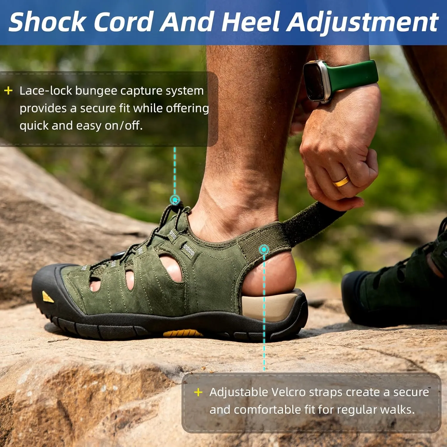 KOIMED Men's Hiking Leather Sandals Closed Toe Water Shoes For Summer Athletic Outdoor Walking Sports Trail River Fishing Wide Adjustable Waterproof Arch Support