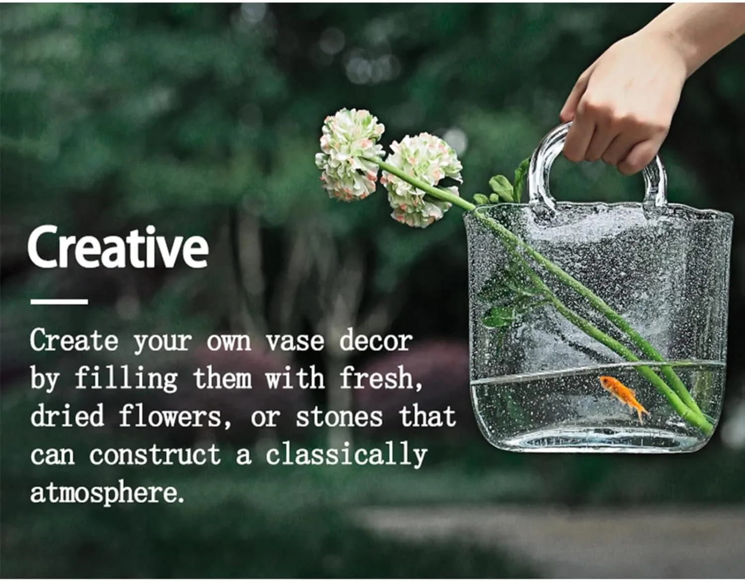 LAMPPE Handbag Vase, Hand Blown Vase with Bubbles in It Purse Vase with Fish Bowl Handbag Vase, Glass Bag Vase for Decor,Style1-Gray