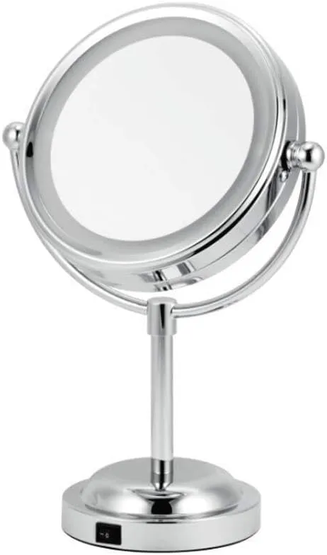 LED Lighted Makeup Mirror with 3X Magnification, Double-Sided Vanity Swivel Mirror, 360° Rotation, Chrome-Plated Base, Ideal for Makeup, Shaving, and Grooming