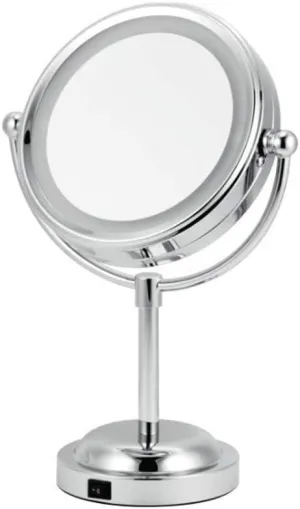LED Lighted Makeup Mirror with 3X Magnification, Double-Sided Vanity Swivel Mirror, 360° Rotation, Chrome-Plated Base, Ideal for Makeup, Shaving, and Grooming