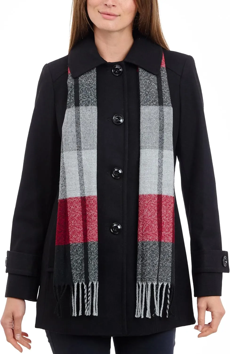 LONDON FOG Women's Single-Breasted Wool Coat with Scarf