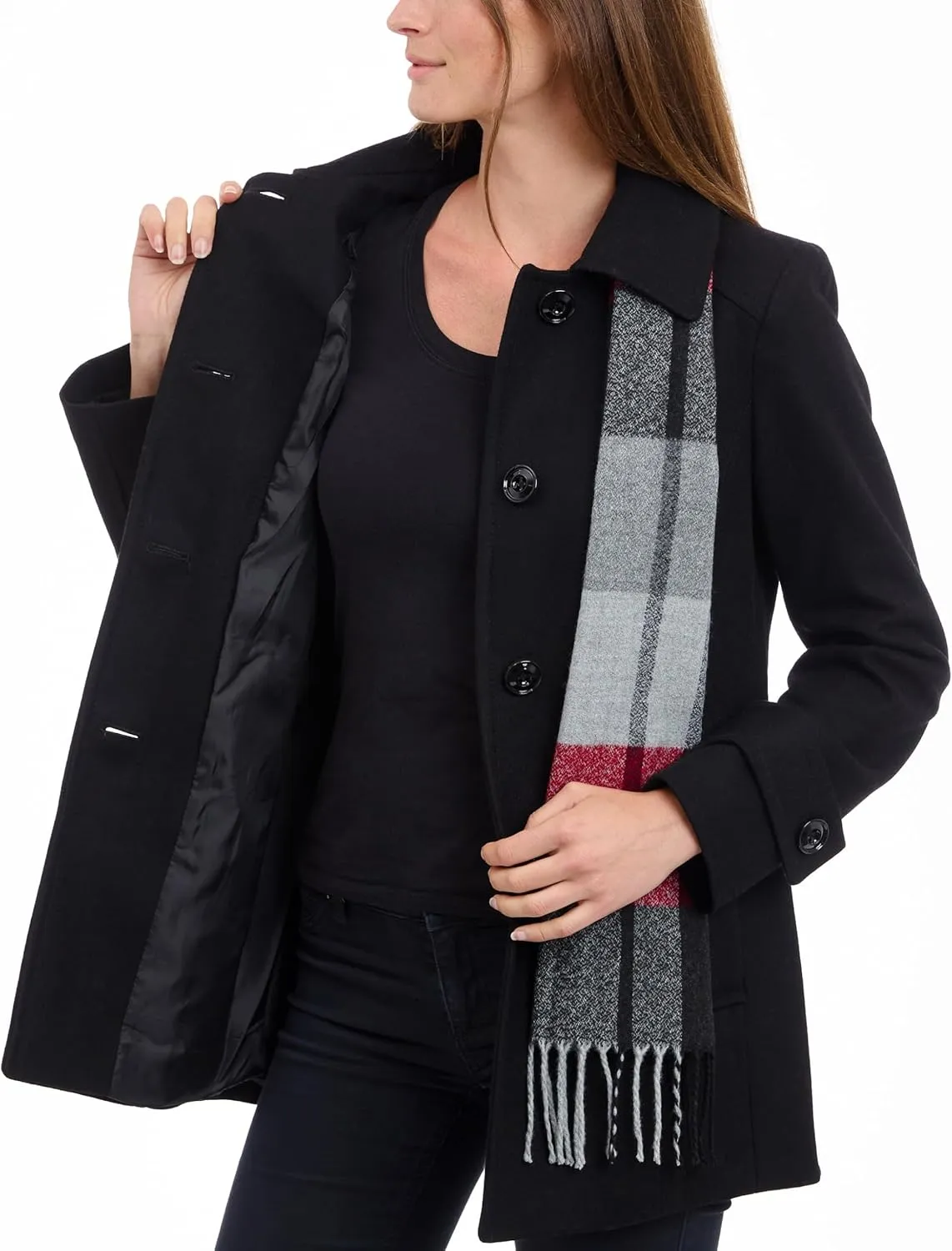 LONDON FOG Women's Single-Breasted Wool Coat with Scarf