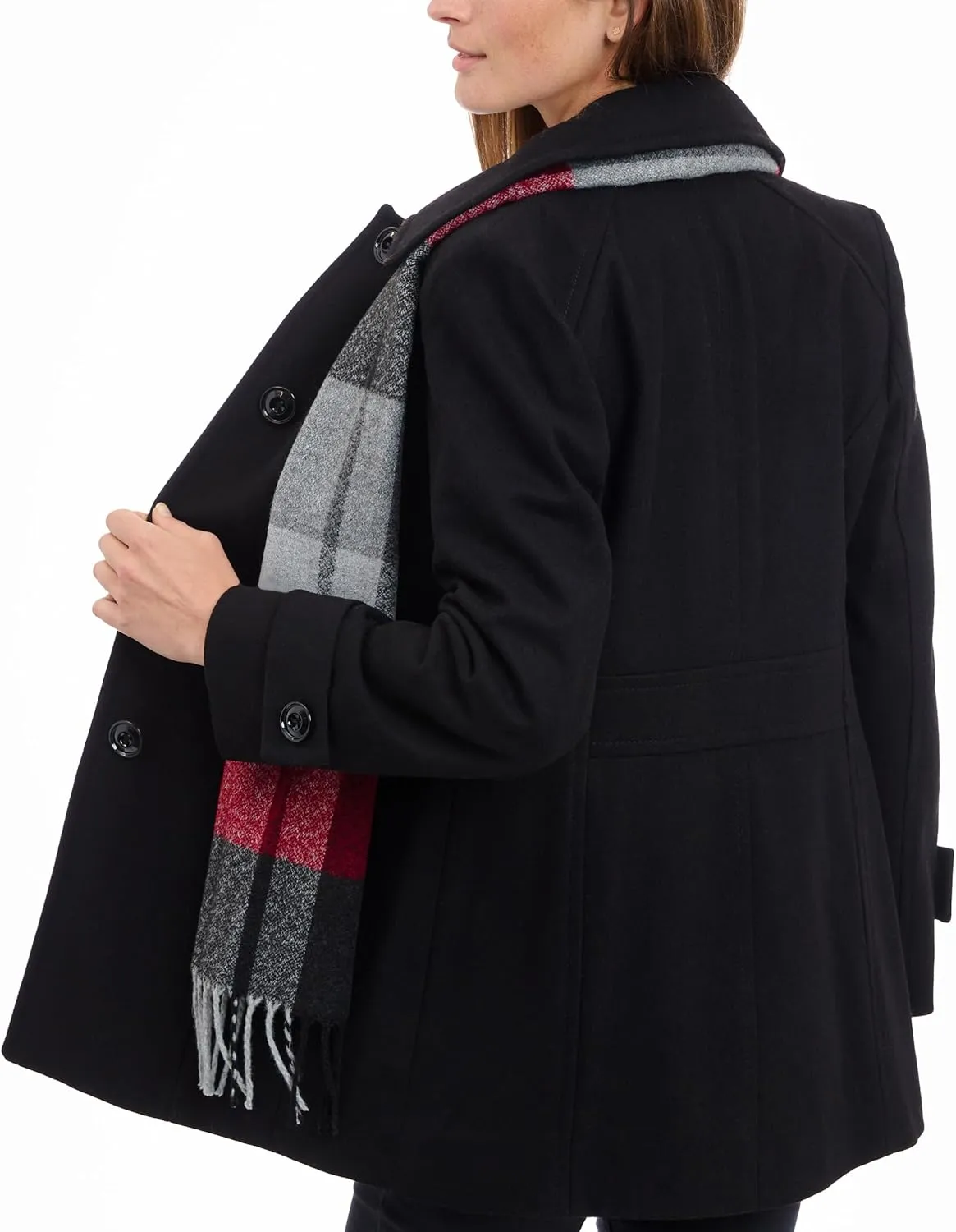 LONDON FOG Women's Single-Breasted Wool Coat with Scarf