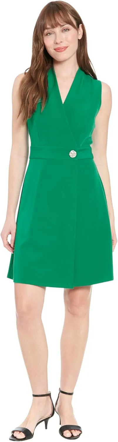 London Times Sleeveless Crepe Wrap Waist Button Detail | Work Dresses for Women