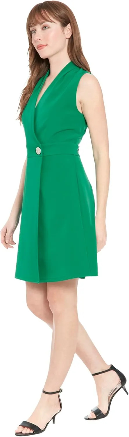 London Times Sleeveless Crepe Wrap Waist Button Detail | Work Dresses for Women