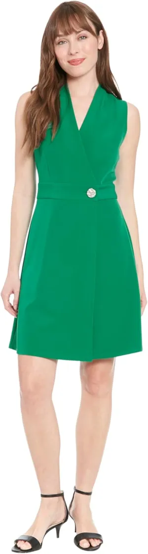 London Times Sleeveless Crepe Wrap Waist Button Detail | Work Dresses for Women