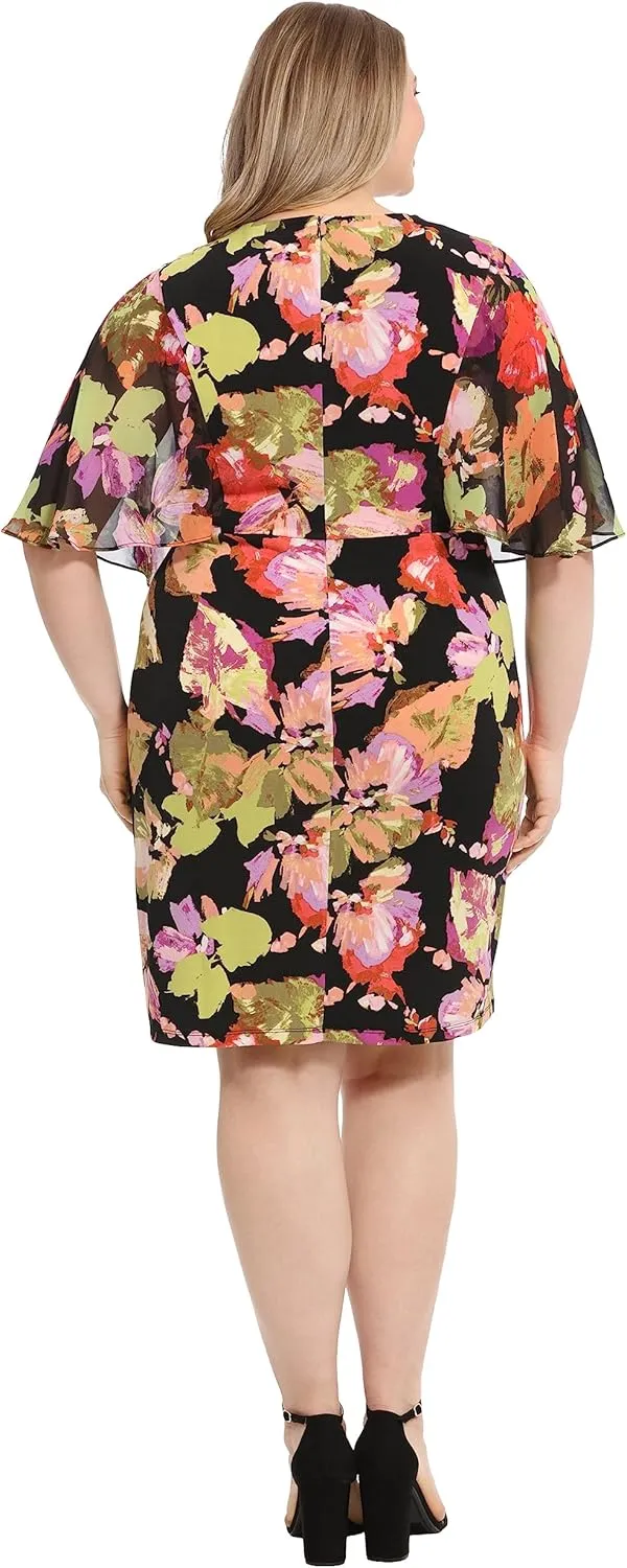 London Times Women's Flutter Sleeve Twist Front Jersey and Chiffon Dress Guest of Polished Feminine