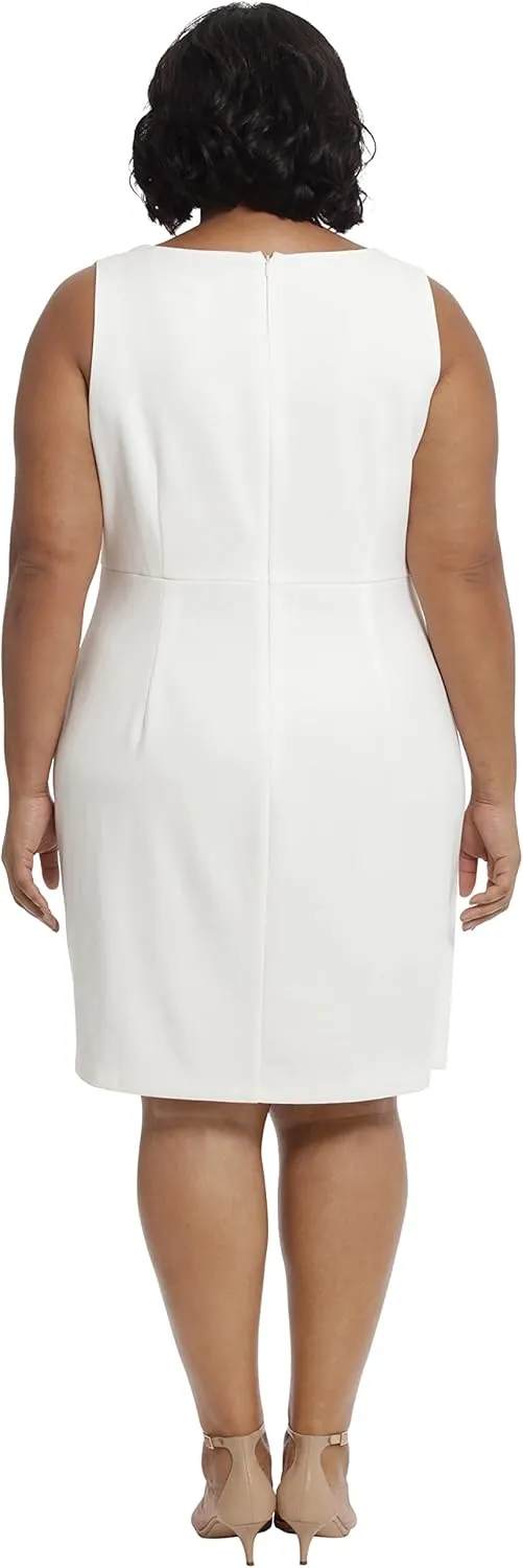 London Times Women's Sleeveless V-Neck Pleated Faux Wrap Guest of Special Occasion Event Polished Wedding