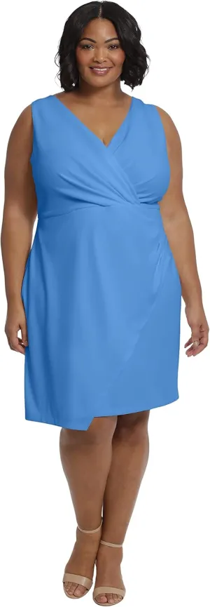 London Times Women's Sleeveless V-Neck Pleated Faux Wrap Guest of Special Occasion Event Polished Wedding