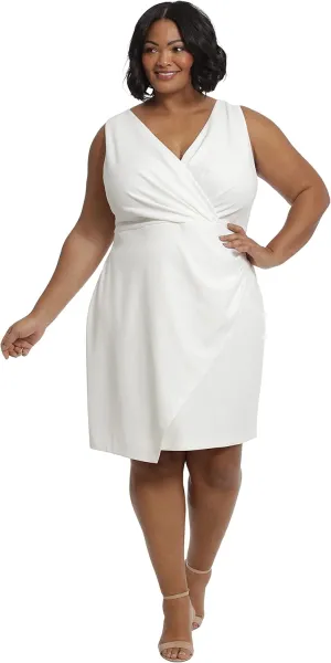 London Times Women's Sleeveless V-Neck Pleated Faux Wrap Guest of Special Occasion Event Polished Wedding