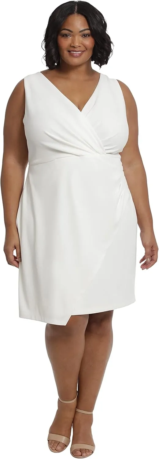 London Times Women's Sleeveless V-Neck Pleated Faux Wrap Guest of Special Occasion Event Polished Wedding