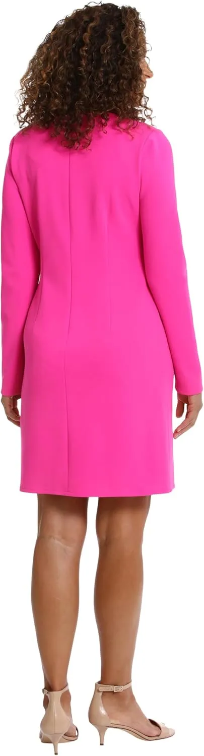 London Times Women's Twist Neck Short Crepe Long Sleeve Dress Fun Playful Polished Chic Desk to Dinner