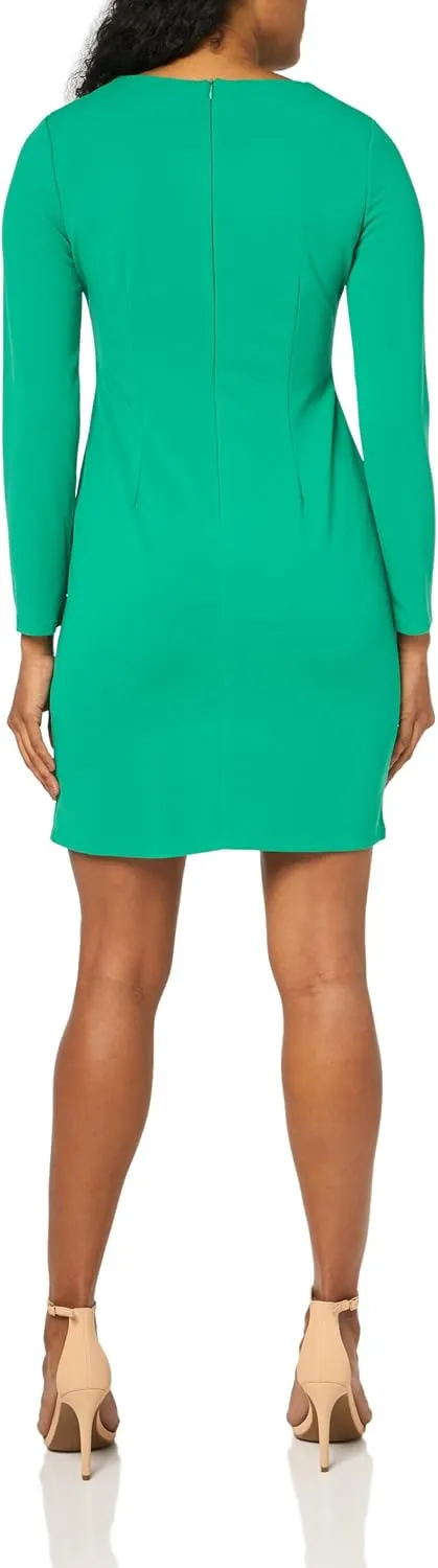 London Times Women's Twist Neck Short Crepe Long Sleeve Dress Fun Playful Polished Chic Desk to Dinner