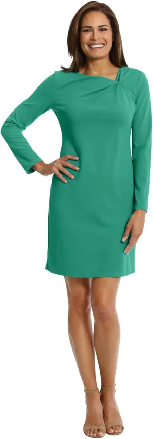 London Times Women's Twist Neck Short Crepe Long Sleeve Dress Fun Playful Polished Chic Desk to Dinner