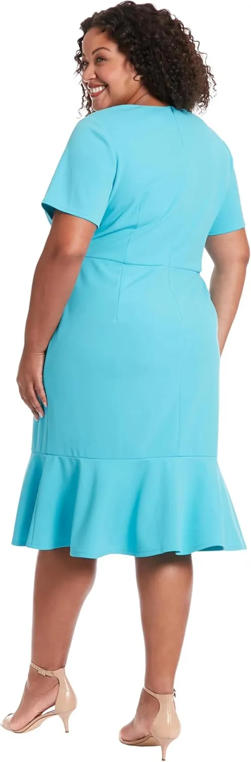 London Times Women's V-Neck Polished Flounce Hem Twist Waist Detail Feminine Office Event Guest of
