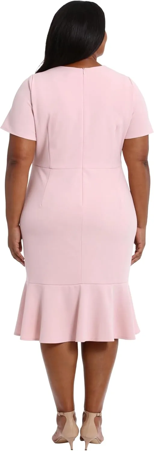 London Times Women's V-Neck Polished Flounce Hem Twist Waist Detail Feminine Office Event Guest of