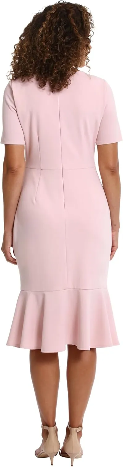 London Times Women's V-Neck Polished Flounce Hem Twist Waist Detail Feminine Office Event Guest of