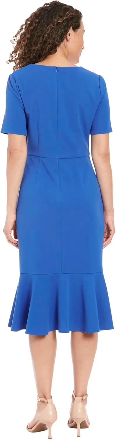 London Times Women's V-Neck Polished Flounce Hem Twist Waist Detail Feminine Office Event Guest of