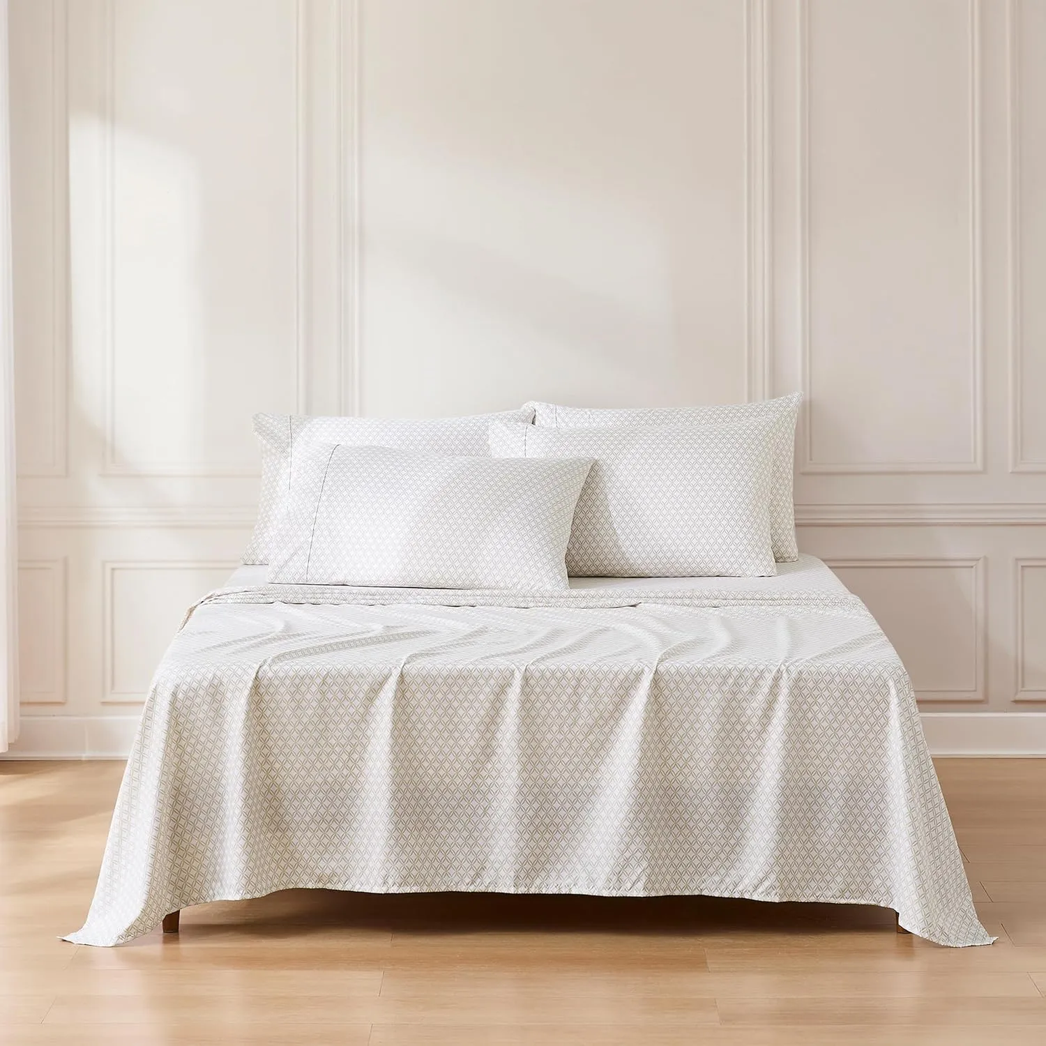 Lush Decor Eternity Sheet Set 6 Piece Set King Neutral - Diamond Bed Sheets - King Sheets - Geometric Art Deco - Mid Century Modern Decor
