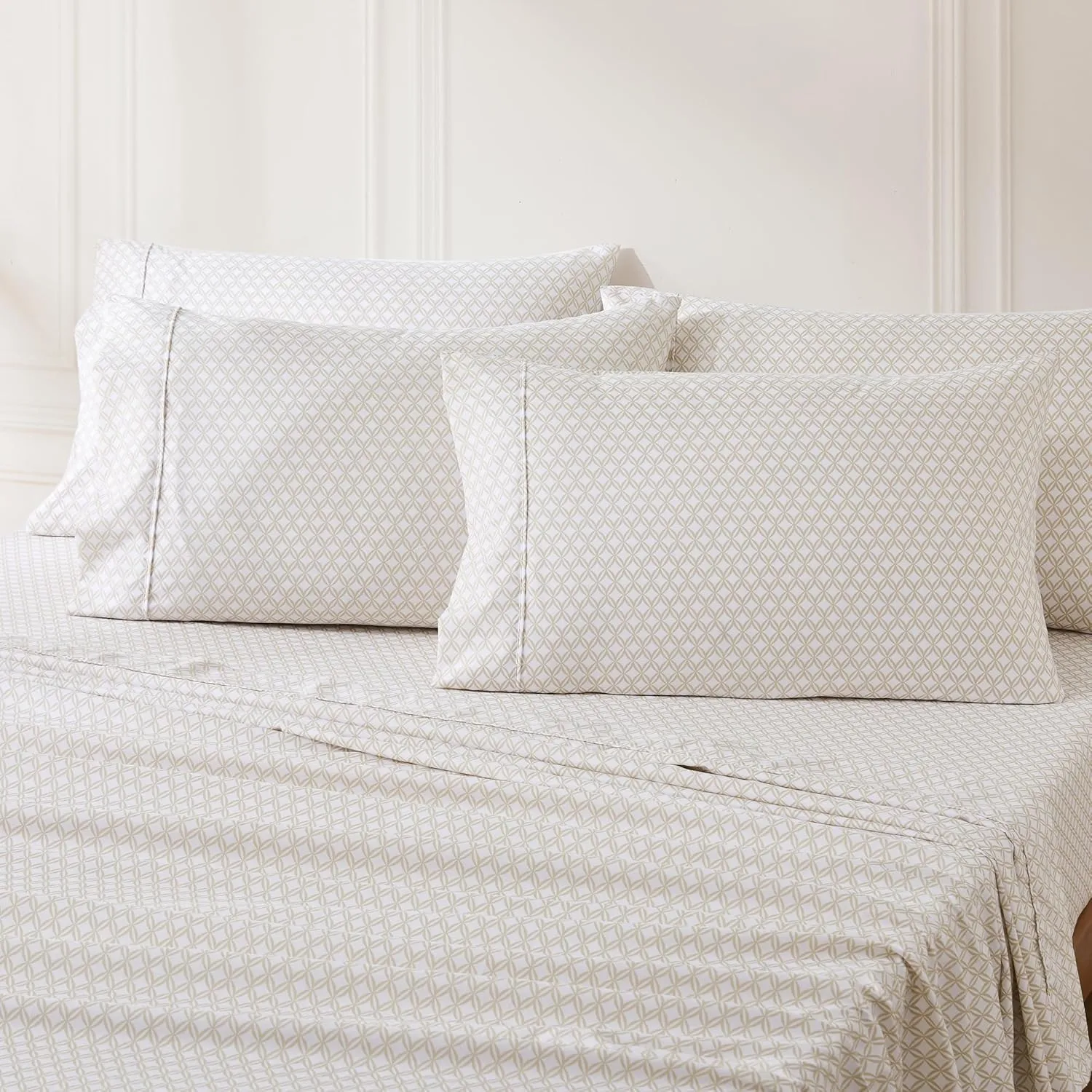 Lush Decor Eternity Sheet Set 6 Piece Set King Neutral - Diamond Bed Sheets - King Sheets - Geometric Art Deco - Mid Century Modern Decor