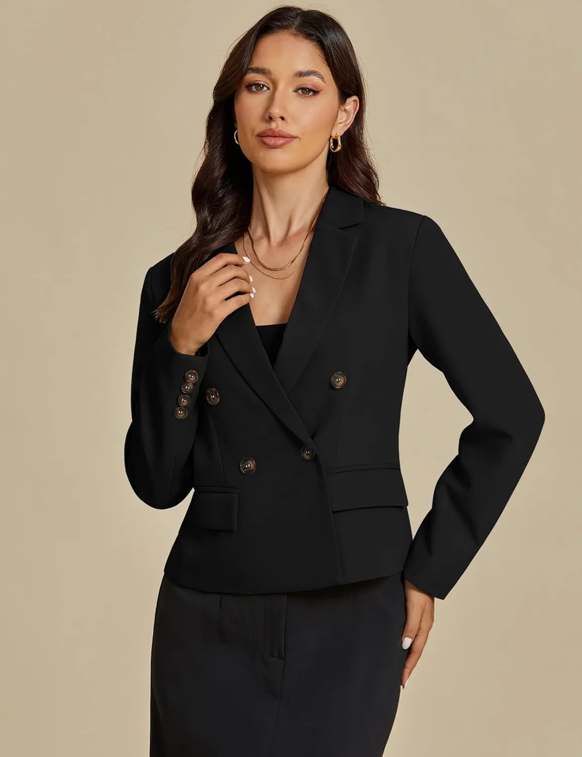 luvamia Blazers for Women Business Casual Double Breasted Notched Lapel Long Sleeve Work Office Suit Jackets Blazer