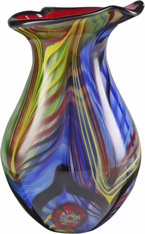 Luxury Lane Hand Blown Abstract Teardrop Art Glass Vase for Decor Centerpiece Table Decoration 9.5 inch Tall Multicolor