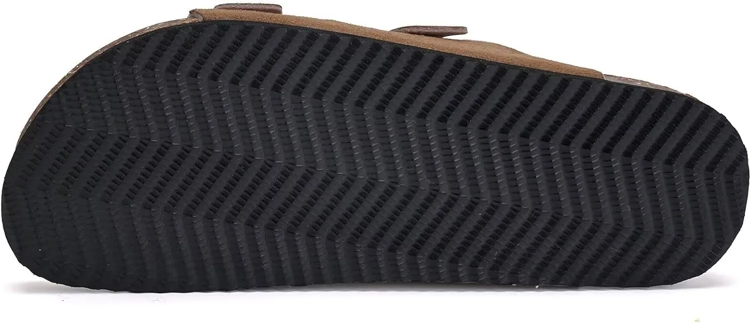 Mabove Mens Slides with Cork Footbed - Open Toe, Adjustable Webbing Flat Sandals for Walking, Beach & Indoor