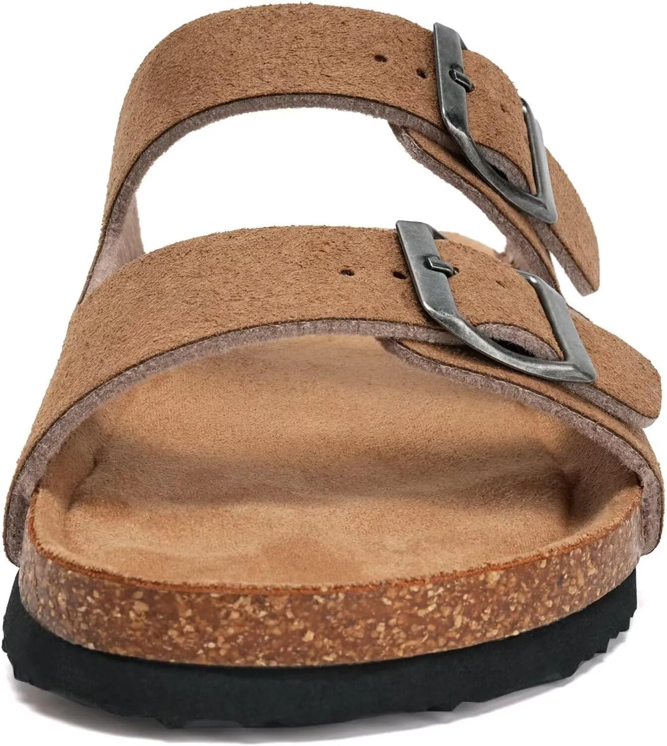 Mabove Mens Slides with Cork Footbed - Open Toe, Adjustable Webbing Flat Sandals for Walking, Beach & Indoor