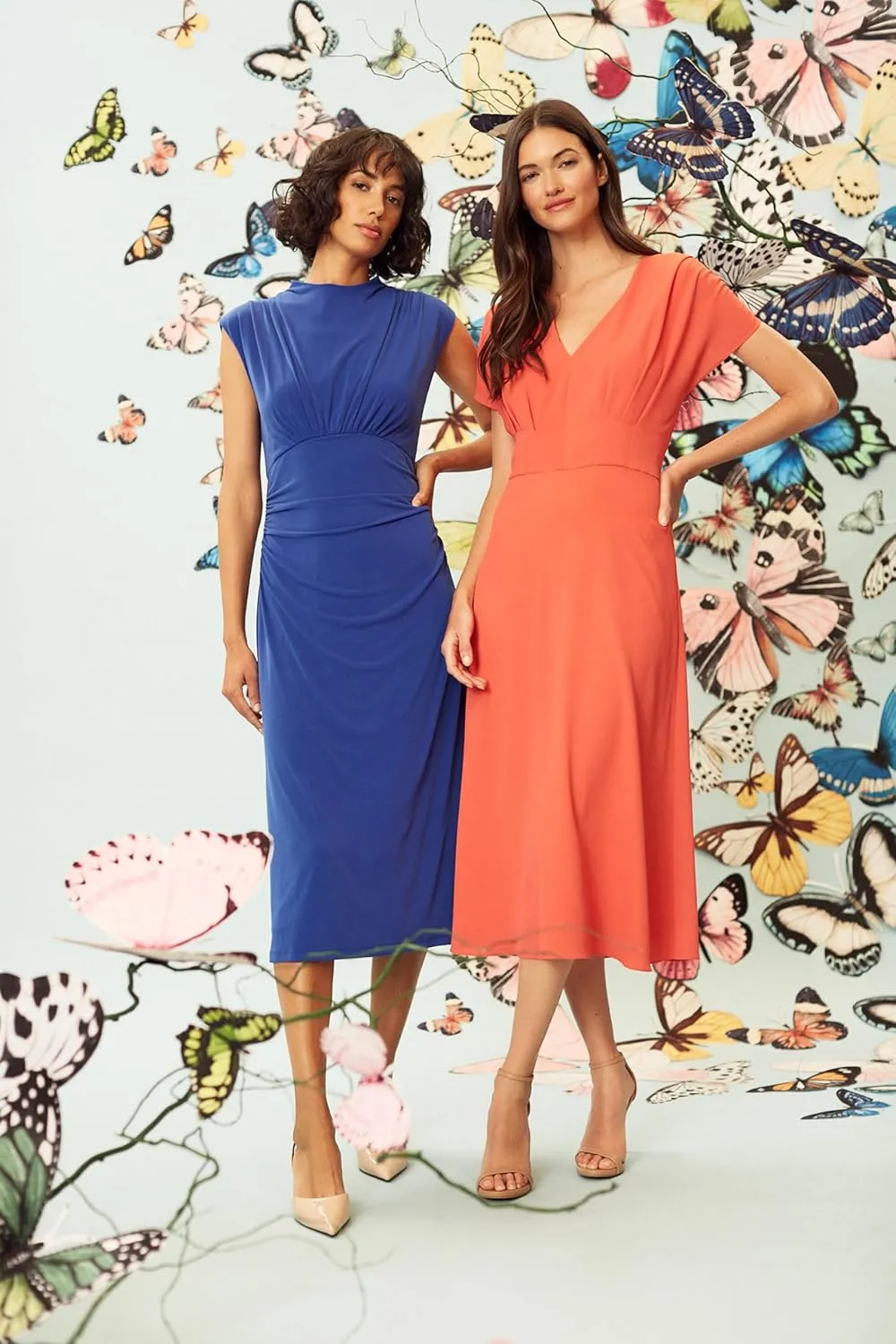 Maggy London Versatile V-Neck Short Sleeve A-line Midi Wedding Guest Dresses for Women