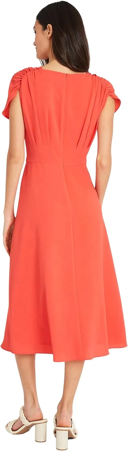 Maggy London Versatile V-Neck Short Sleeve A-line Midi Wedding Guest Dresses for Women