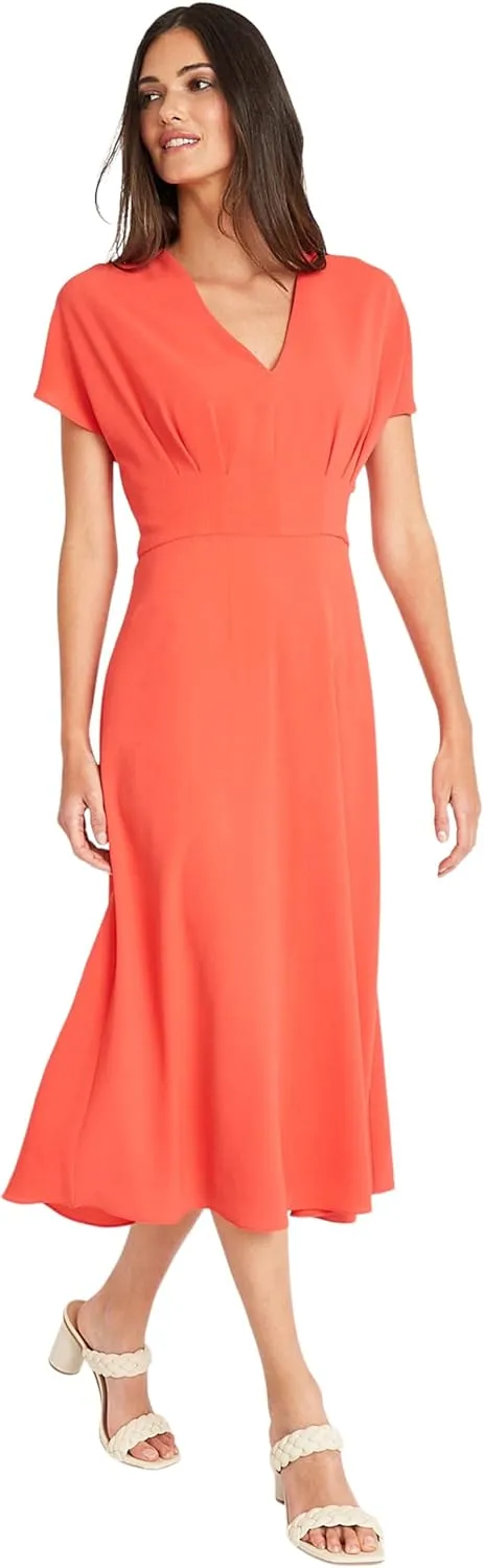 Maggy London Versatile V-Neck Short Sleeve A-line Midi Wedding Guest Dresses for Women