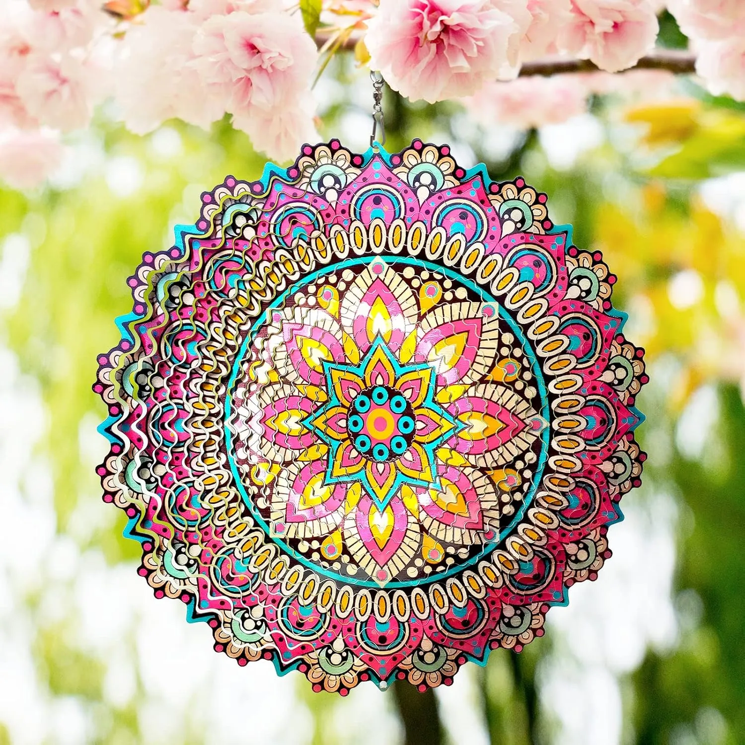 Mandala Blossom Wind Spinner Starry Sky - 12in Kinetic Metal Wind Spinners, Laser Cut Stainless Steel 3D Hanging Wind Sculpture & Catcher for Garden, Patio & Yard Art Decoration Outdoor Décor