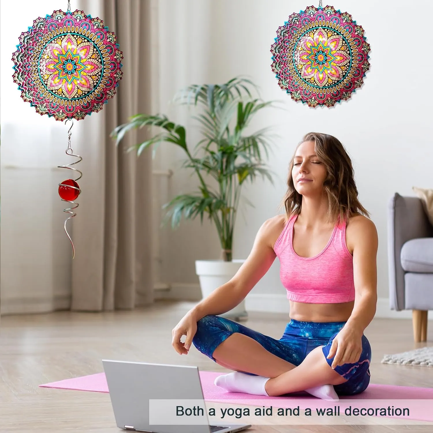 Mandala Blossom Wind Spinner Starry Sky - 12in Kinetic Metal Wind Spinners, Laser Cut Stainless Steel 3D Hanging Wind Sculpture & Catcher for Garden, Patio & Yard Art Decoration Outdoor Décor