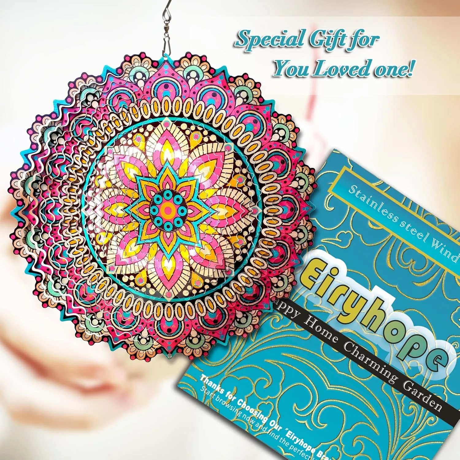 Mandala Blossom Wind Spinner Starry Sky - 12in Kinetic Metal Wind Spinners, Laser Cut Stainless Steel 3D Hanging Wind Sculpture & Catcher for Garden, Patio & Yard Art Decoration Outdoor Décor