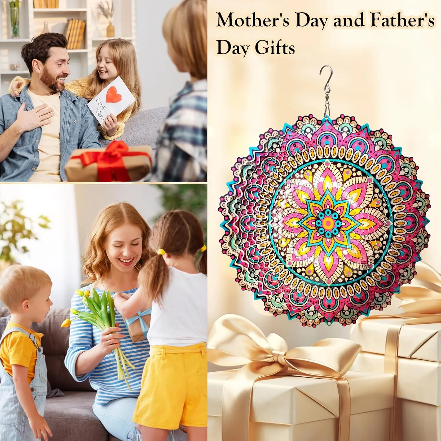 Mandala Blossom Wind Spinner Starry Sky - 12in Kinetic Metal Wind Spinners, Laser Cut Stainless Steel 3D Hanging Wind Sculpture & Catcher for Garden, Patio & Yard Art Decoration Outdoor Décor