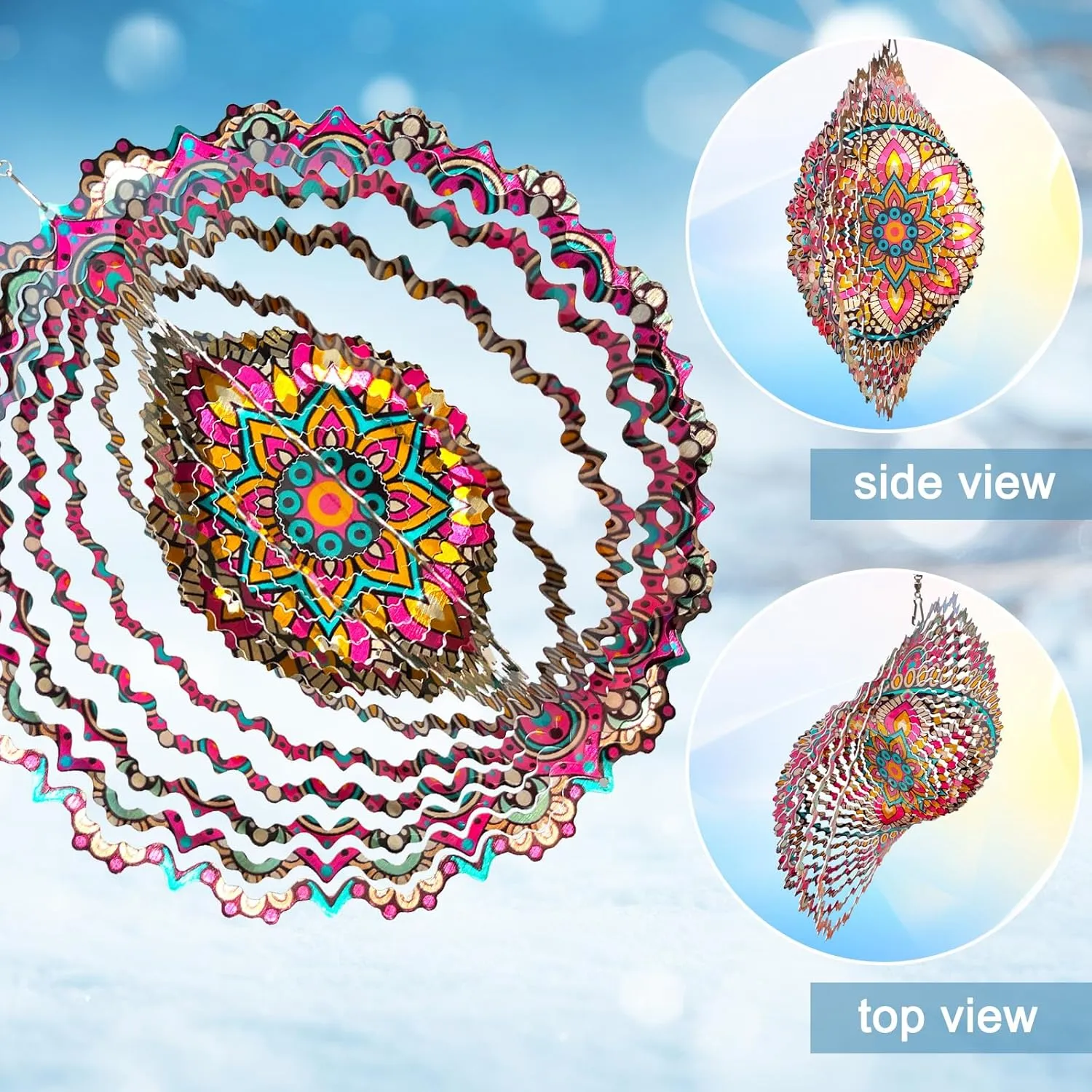 Mandala Blossom Wind Spinner Starry Sky - 12in Kinetic Metal Wind Spinners, Laser Cut Stainless Steel 3D Hanging Wind Sculpture & Catcher for Garden, Patio & Yard Art Decoration Outdoor Décor