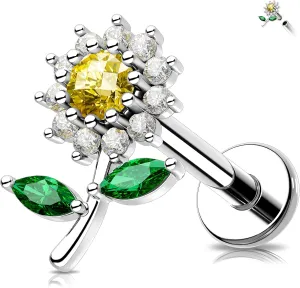 MeIighting Flower Flat Back Earring Internally Threaded 16G Cartilage Earring Clear CZ 8 mm Helix Earring Helix Stud Stainless Steel 316L Helix Piercing