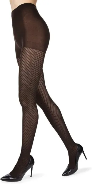 MeMoi Chevron Control Top Tights, Medium-Weight Smoothing Tummy Control Tights, 60 Denier - Sizes Small to Queen 2