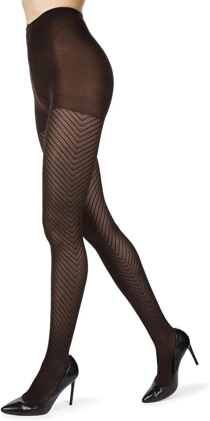 MeMoi Chevron Control Top Tights, Medium-Weight Smoothing Tummy Control Tights, 60 Denier - Sizes Small to Queen 2