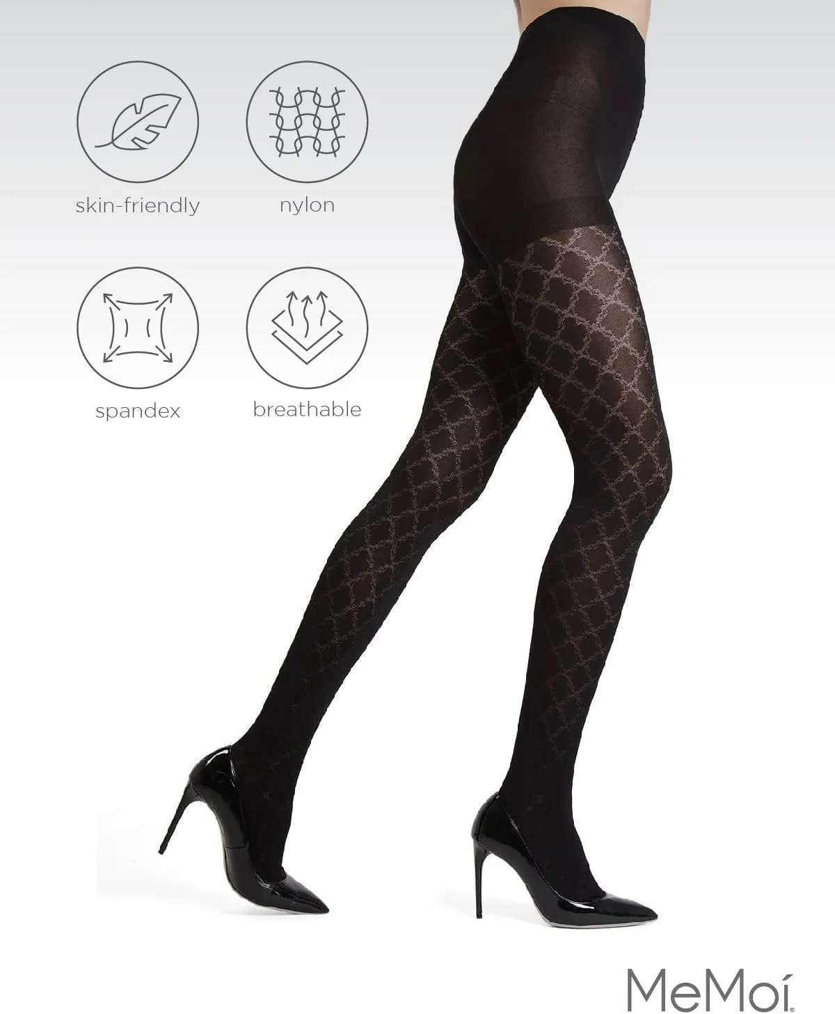 MeMoi Ultra-Sleek Cloudpoint Opaque Tights, Comfortable and Lightweight Control Top Tights, 60 Denier - Sizes S-L