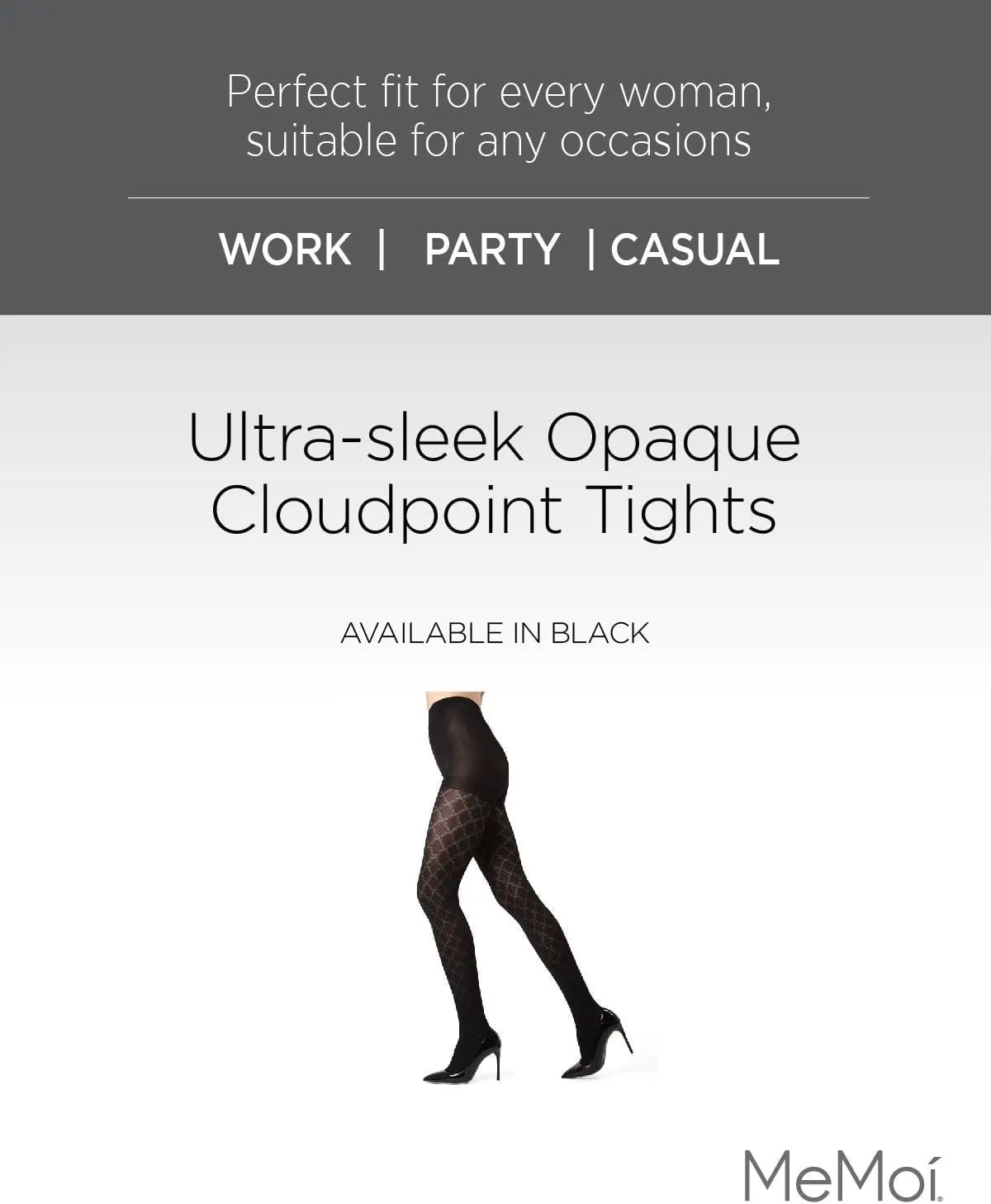 MeMoi Ultra-Sleek Cloudpoint Opaque Tights, Comfortable and Lightweight Control Top Tights, 60 Denier - Sizes S-L